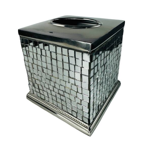 None and/or Unknown Other - Silver Mirrored Mosaic Metal Tissue Box Cover